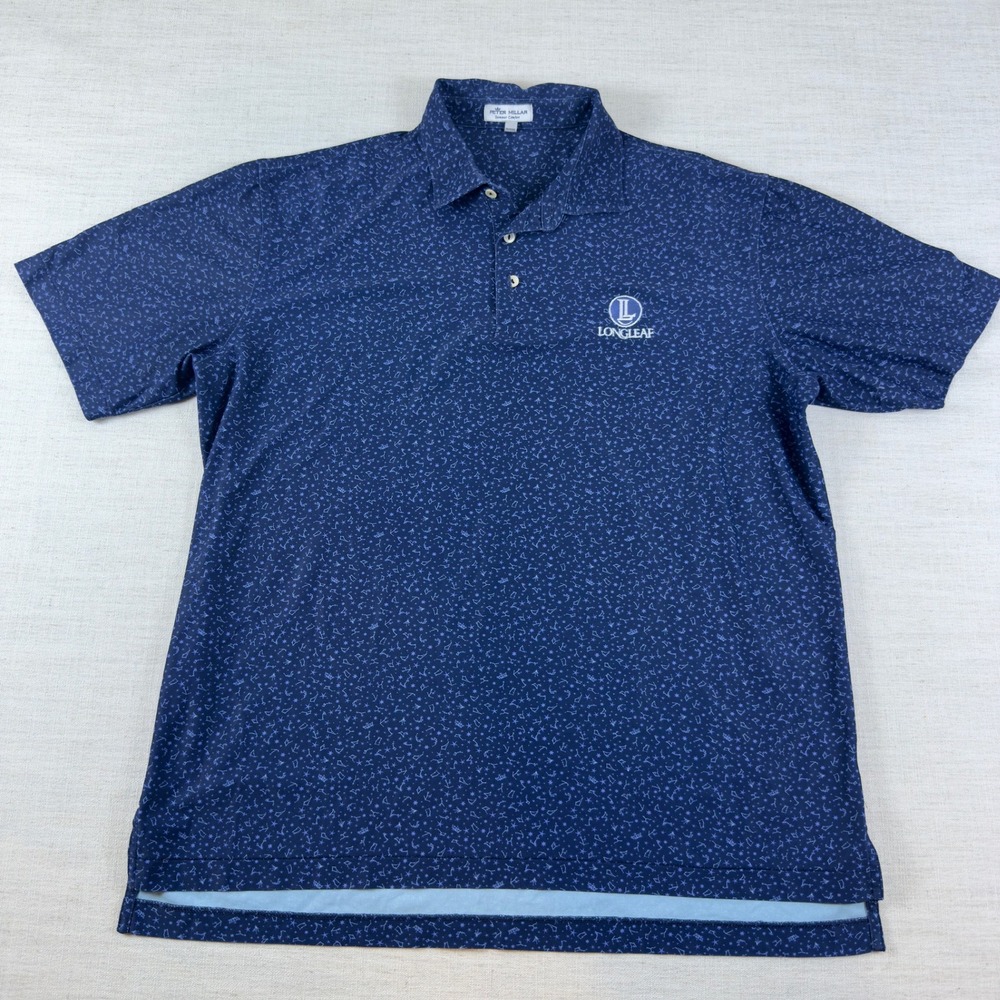 Peter Millar Summer Comfort Polo Shirt Mens Large Blue Constellation Longleaf